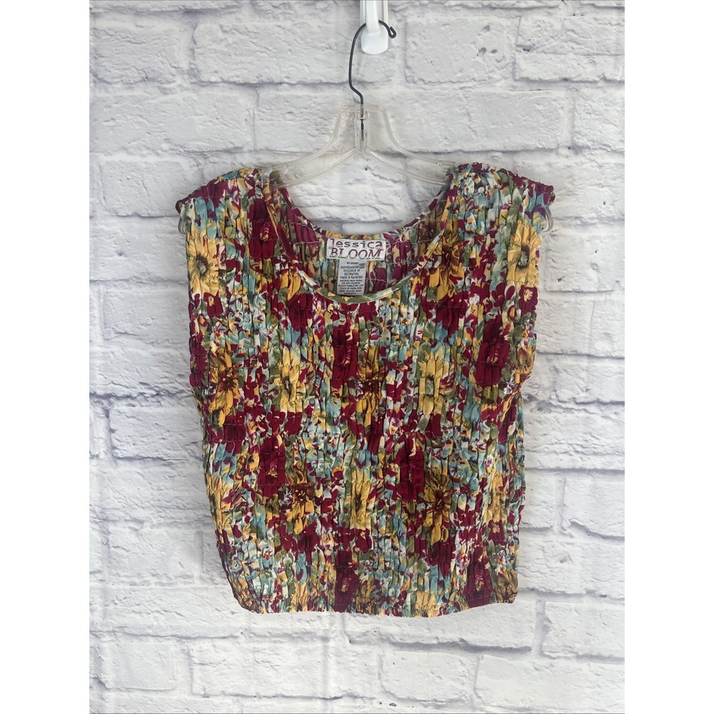 Jessica Bloom Retro Cottagecore Floral Stretch Popcorn Top One Size VTG Boho 90s - Picture 6 of 6